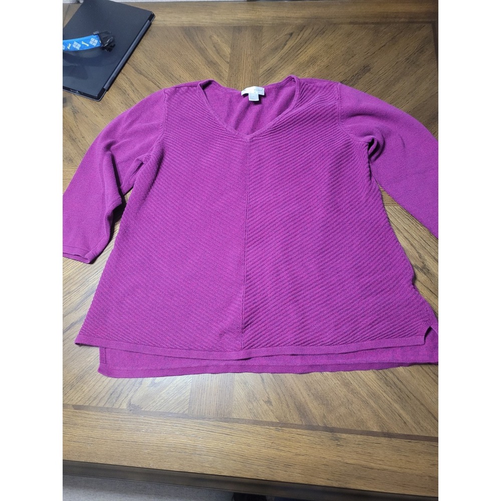 Christopher & Banks Womens Purple Textured V Neck Tunic Sweater Plus‎ Size XL